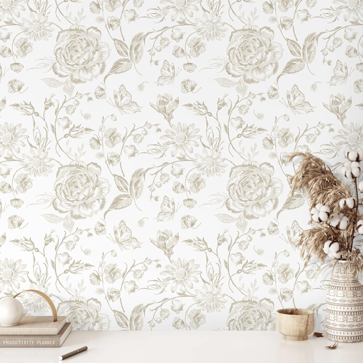 Peel and Stick Wallpaper Vintage Floral Design for Home Decor