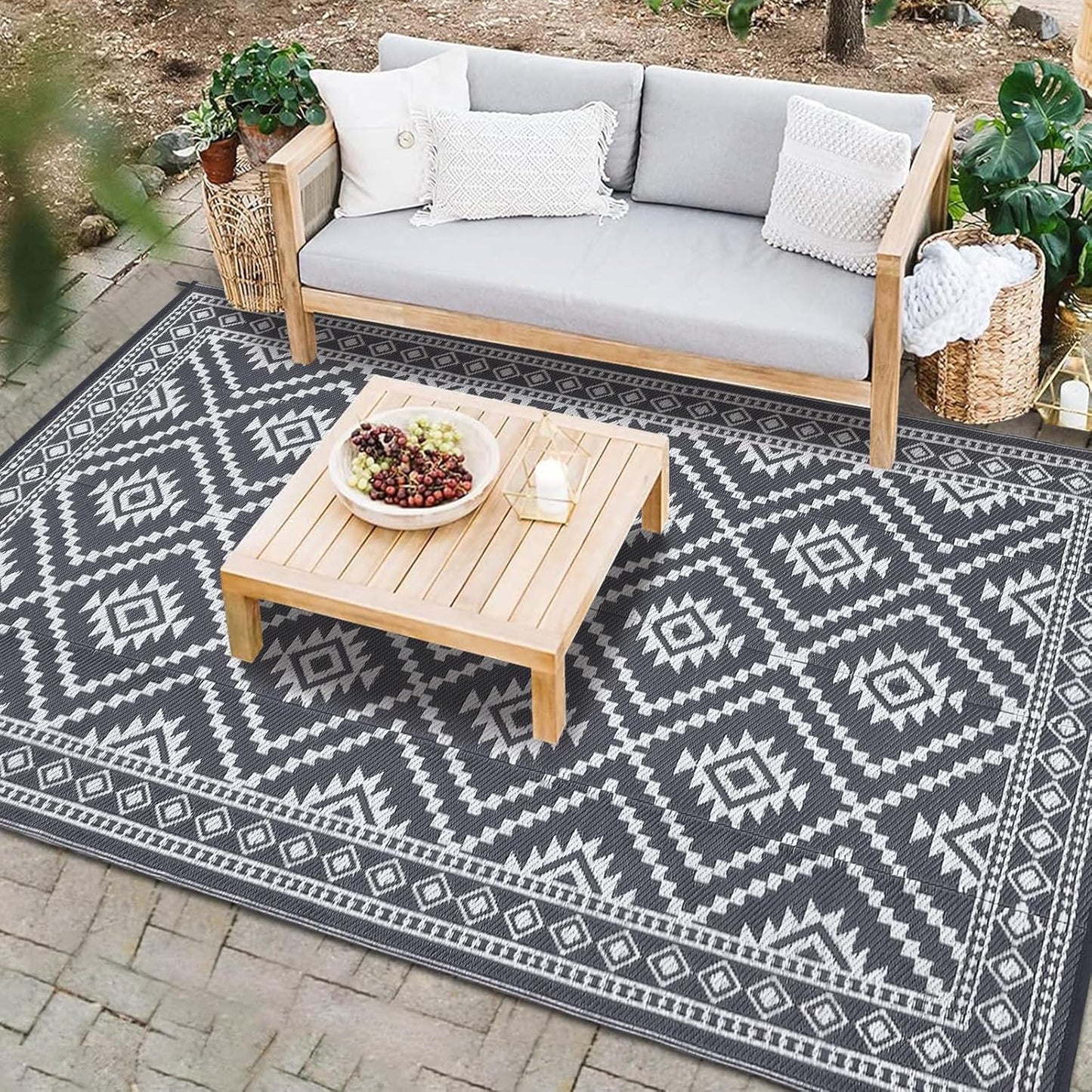 Outdoor Rugs 9x12 Waterproof Vintage Reversible Mats for Patios