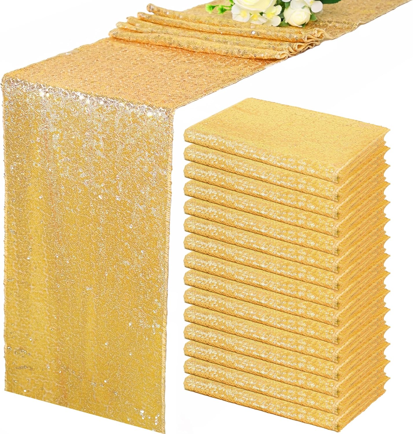 15 Pack Gold Sequin Table Runner for Elegant Party Decor