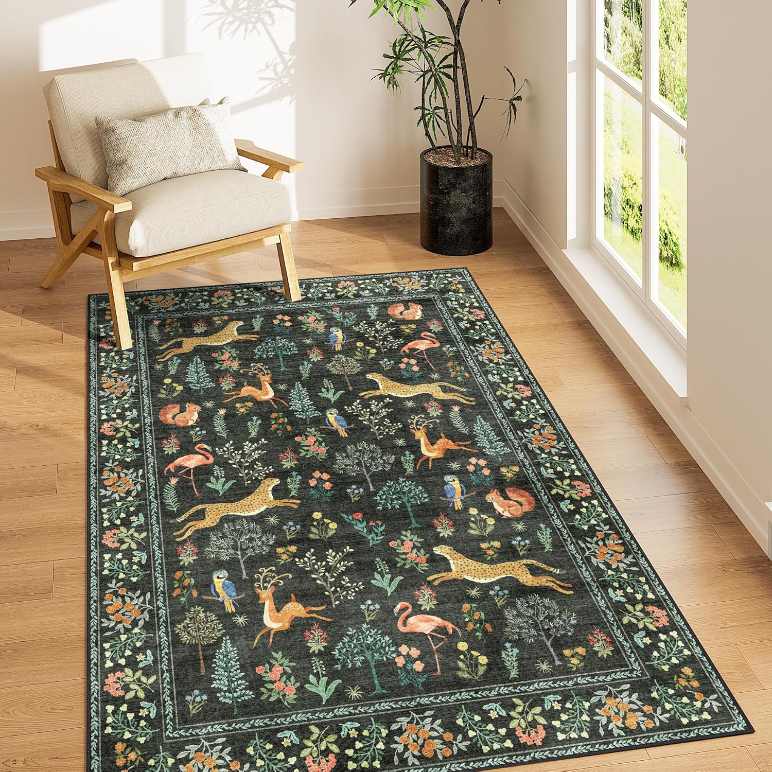 DUKINO 4x6 Washable Animal Area Rug with Non Slip Design