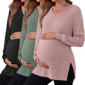 3 Pack Women's Ribbed Maternity Shirts V Neck Long Sleeve - Soft 80%