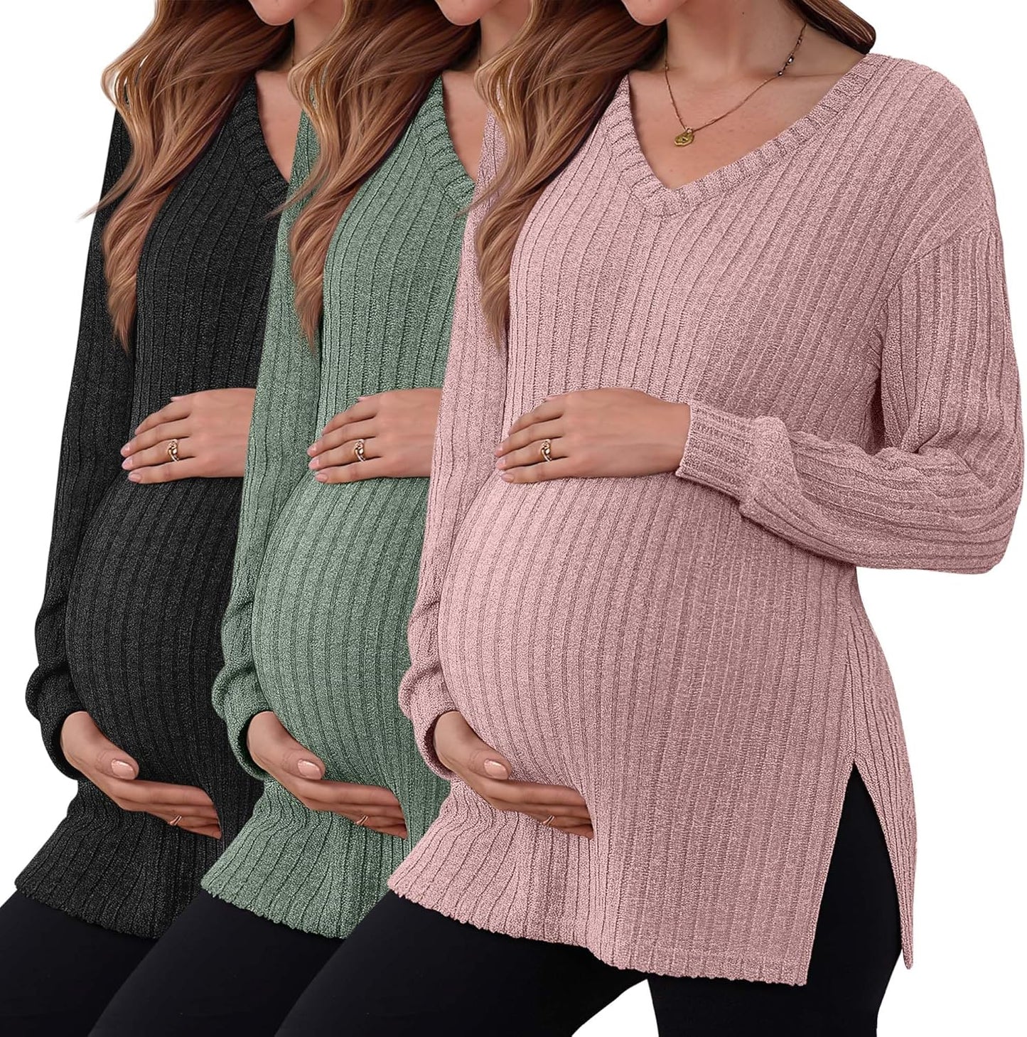 3 Pack Women's Ribbed Maternity Shirts for Stylish Comfort