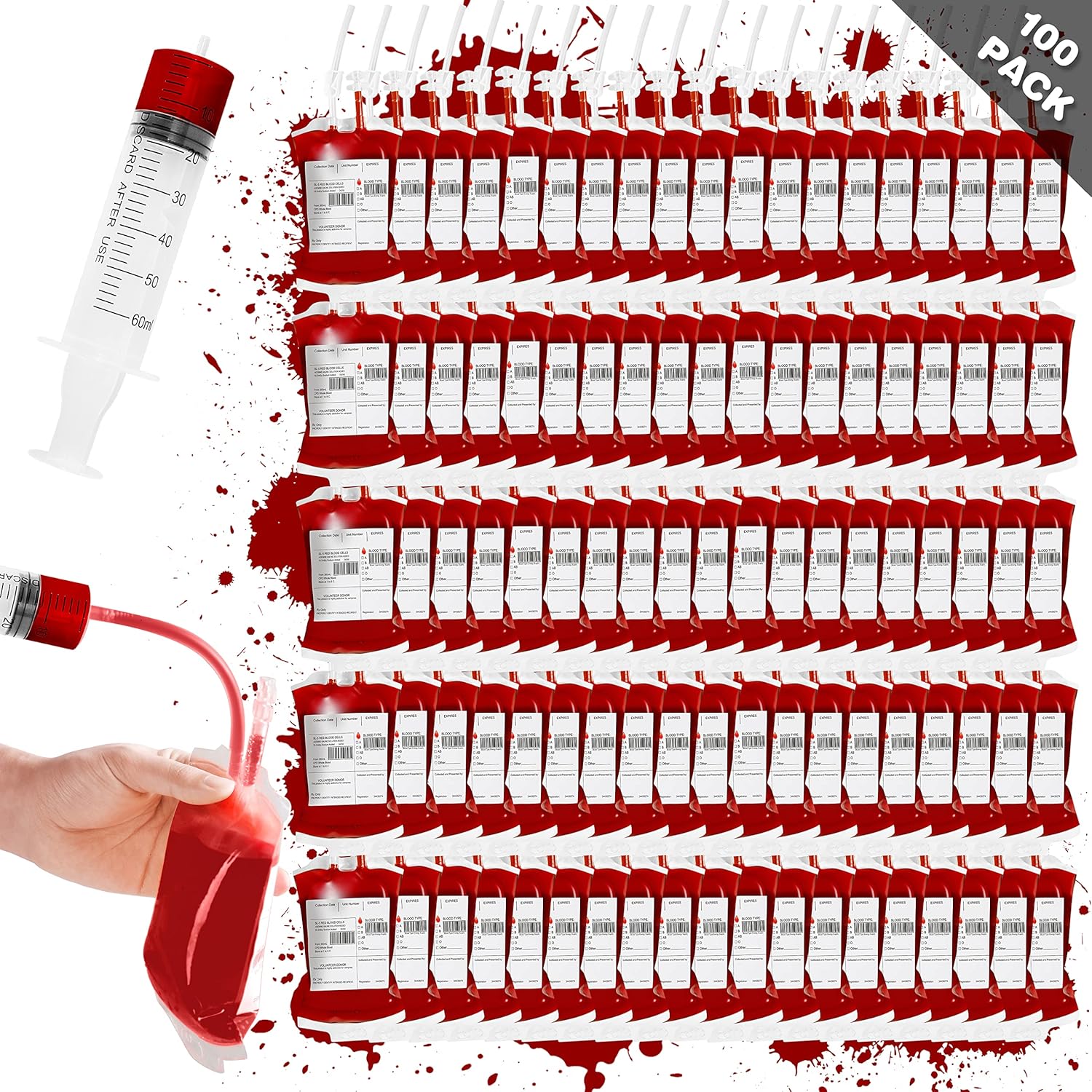 Garma 100 Pack Halloween Blood Bags for Spooky Drink Fun