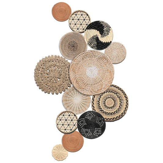 Decocoon Set of 13 Handcrafted Boho Wall Basket Decor