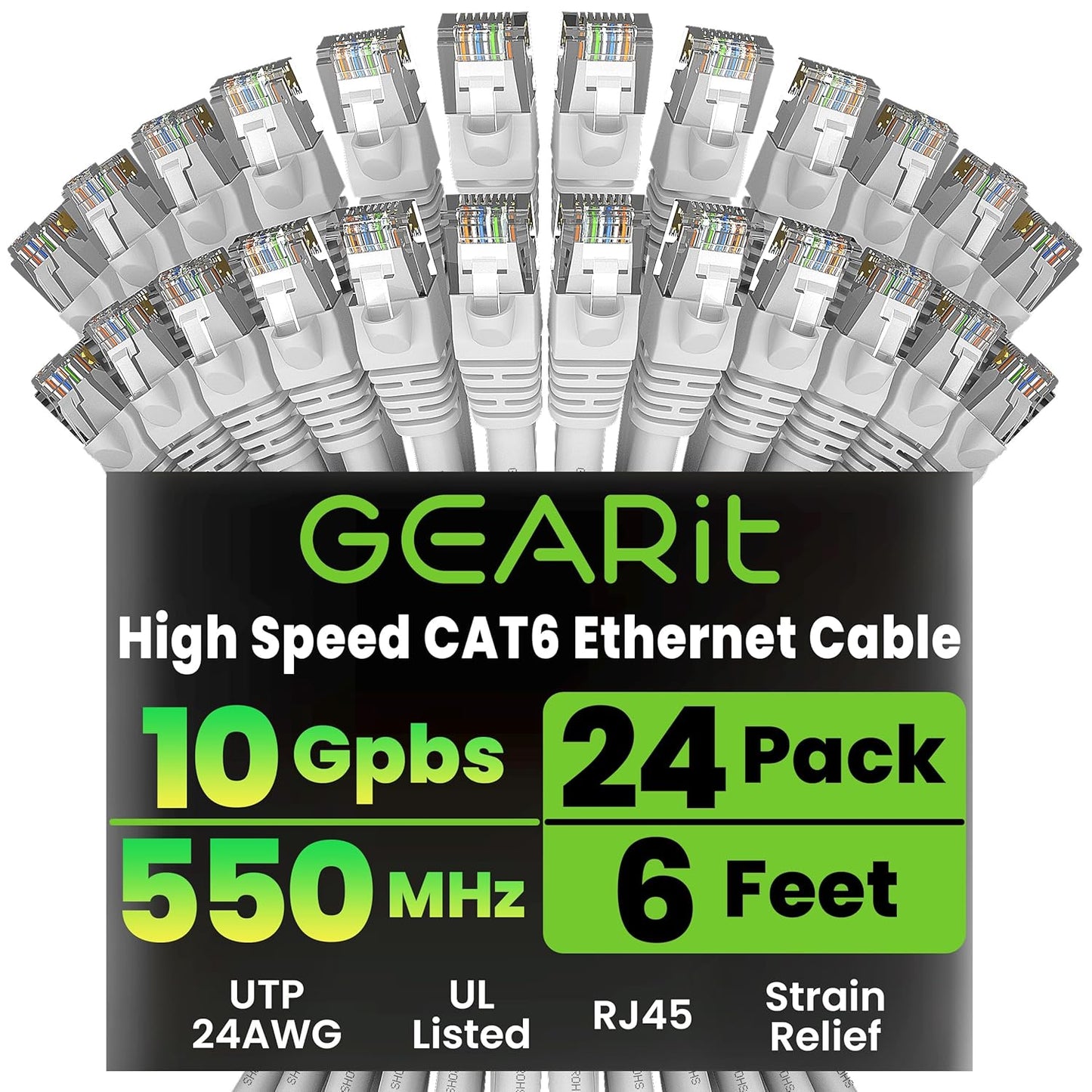 GearIT Cat 6 Ethernet Cable 24-Pack for High-Speed Networking