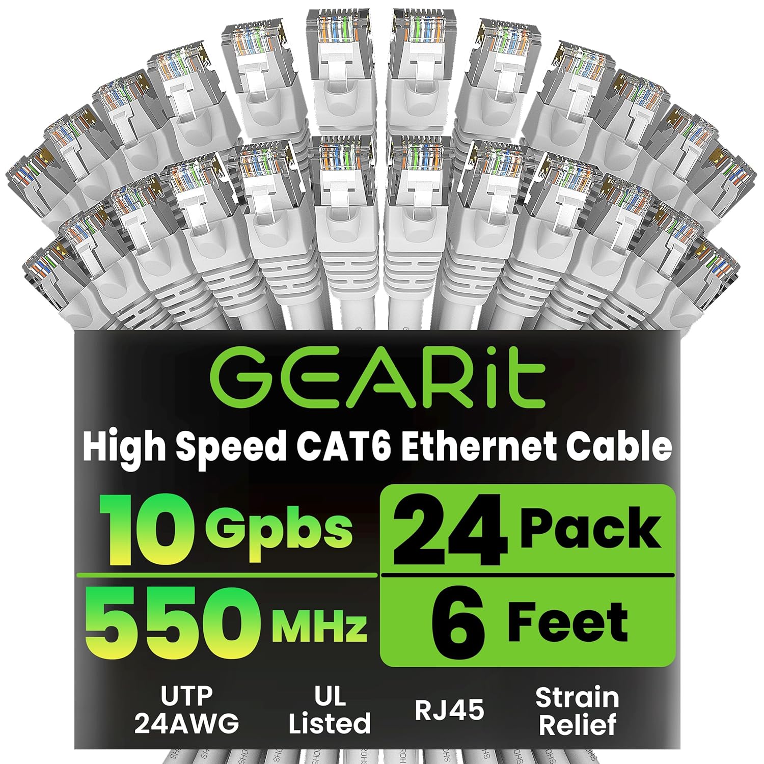 GearIT Cat 6 Ethernet Cable 24-Pack for High-Speed Networking