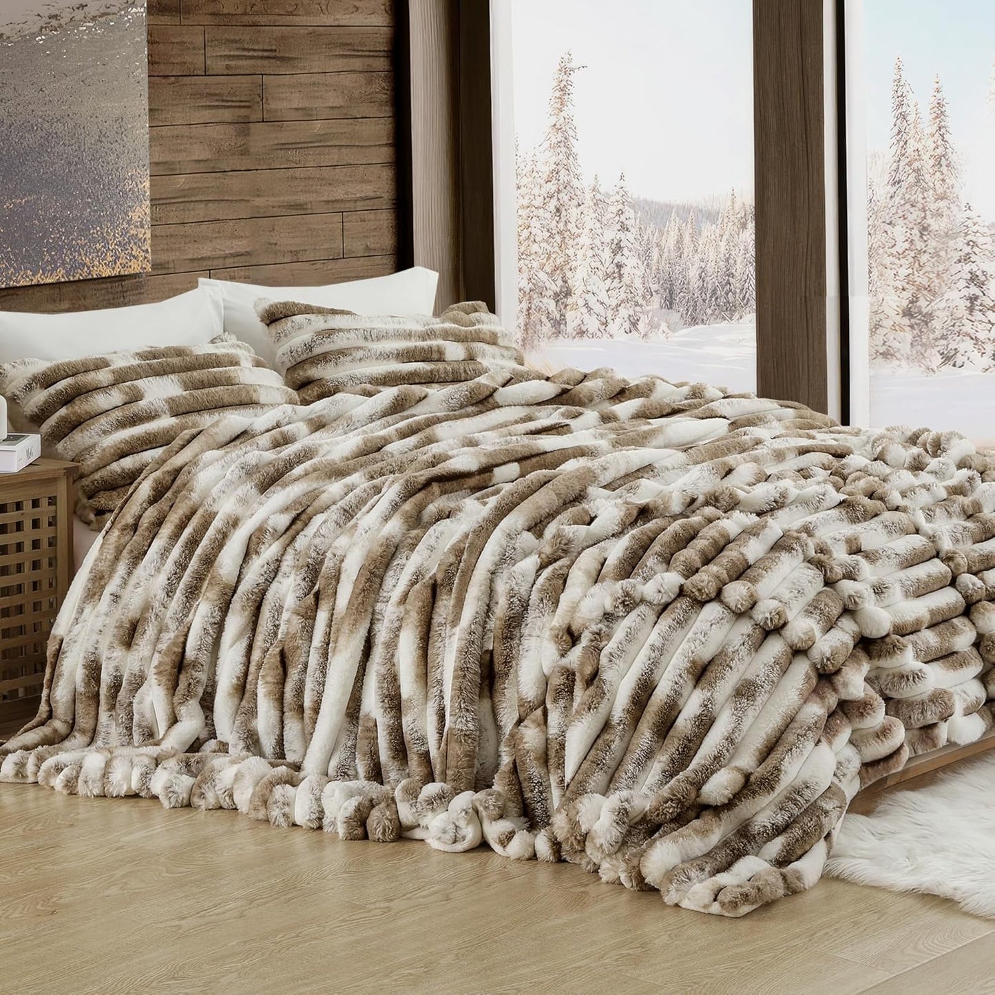 Wonderful Fluffy Faux Rabbit Fur Comforter Set for Queen Size