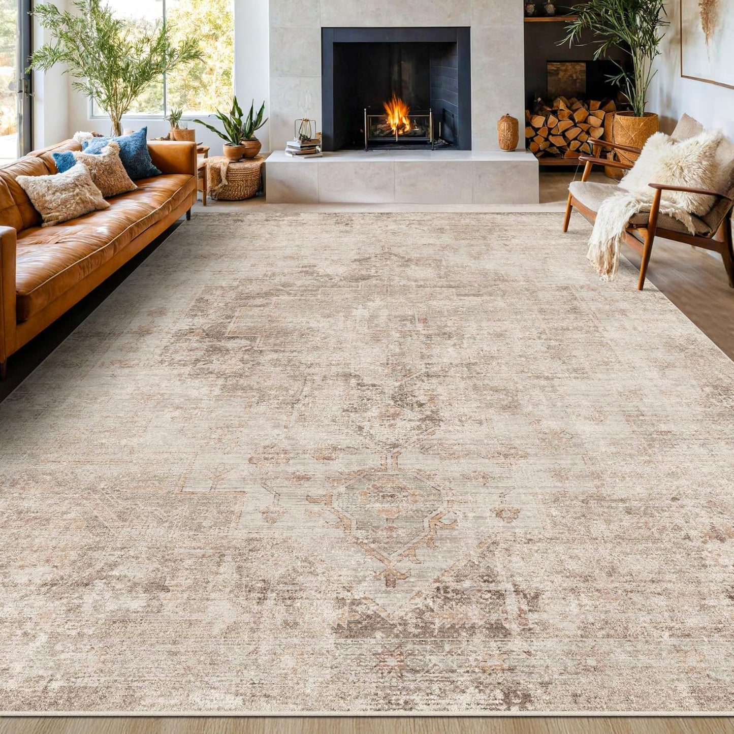 Farmhouse Area Rugs 9x12 for Living Room - Abstract Medallion