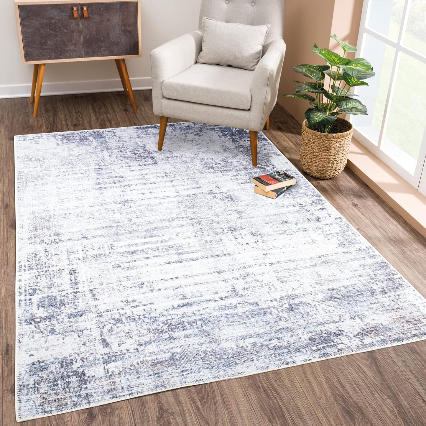 Washable Non-Slip 8ft x 10ft Gray/Charcoal/Blue Area Rug
