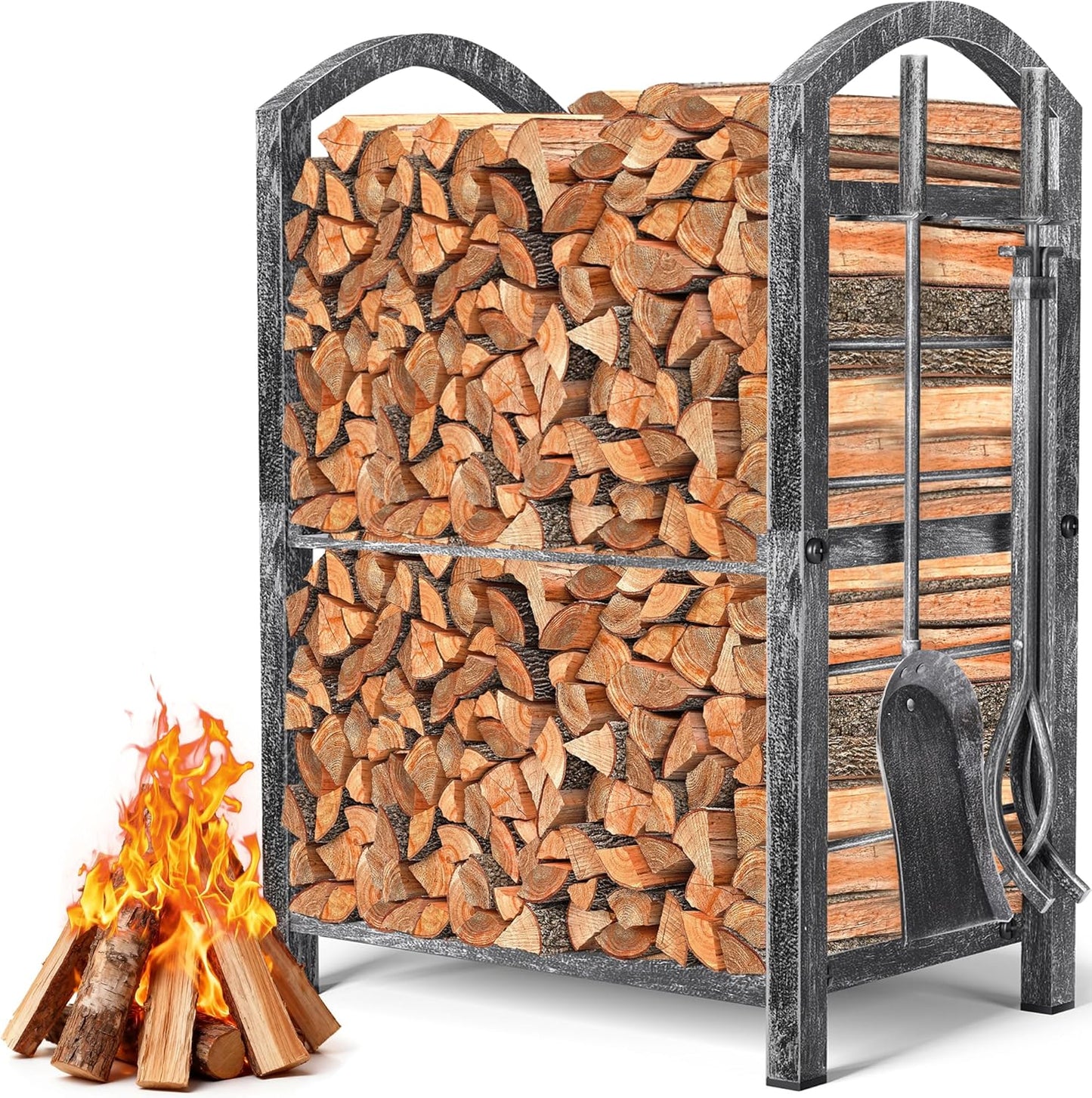 Firewood Rack Indoor with Tools Set for Fireplace Storage