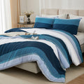 Litanika Navy Blue Comforter Full Size Set - Chic Colorblock Stripe
