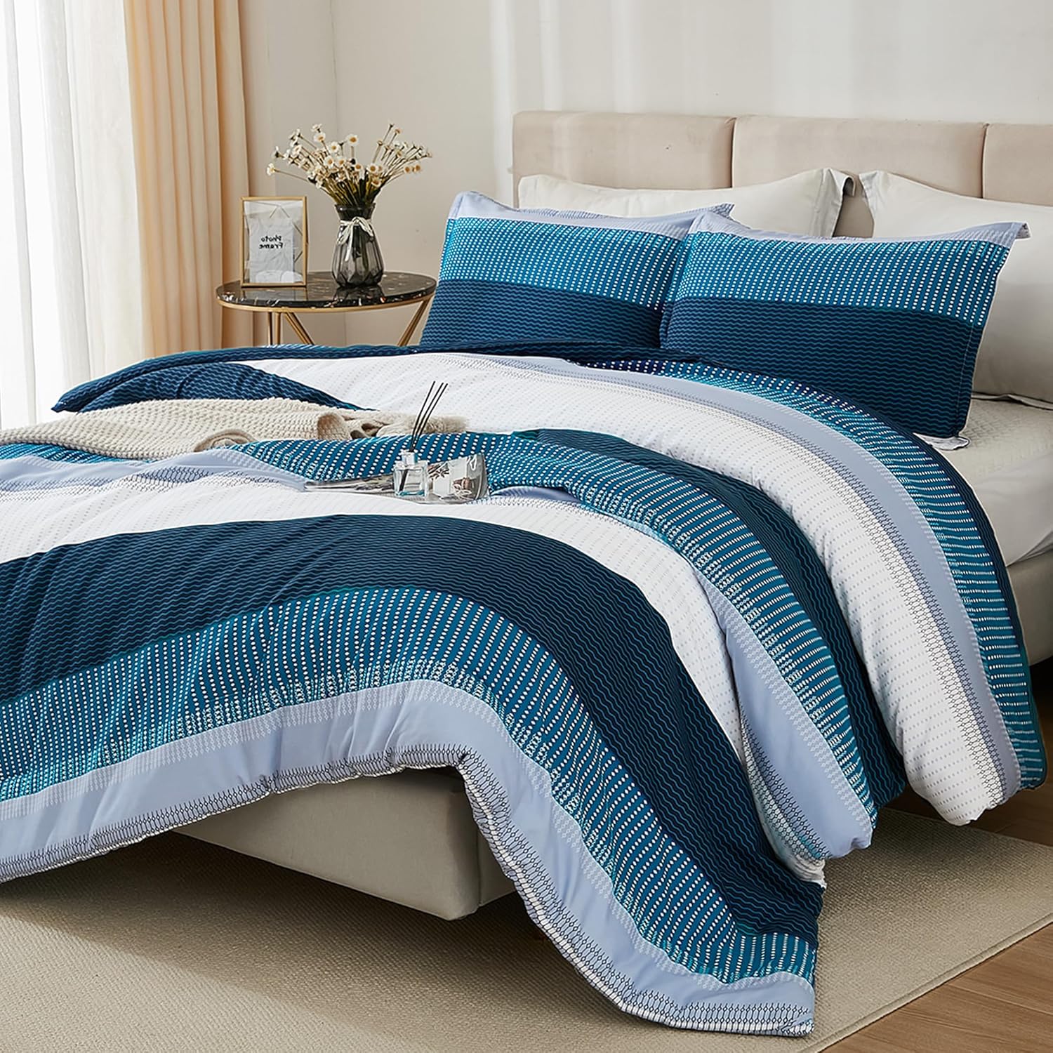 Litanika Navy Blue Comforter Set for Full Size Bedding Style