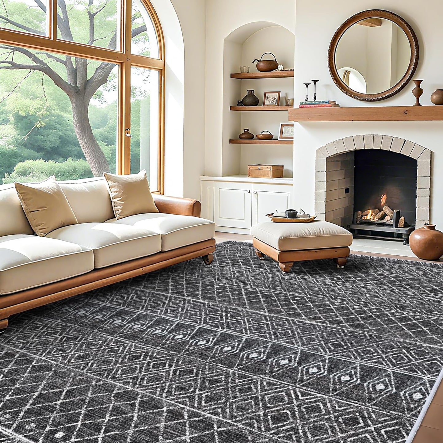 10 x 12 Area Rug - Modern Moroccan Washable Low Pile Carpet