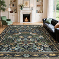 Washable Floral Bird Rugs - Vintage Botanical 8x10 Area Rugs