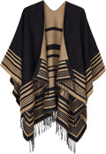 Women's Printed Tassel Open Front Poncho Cape Cardigan Wrap Shawl CoCo