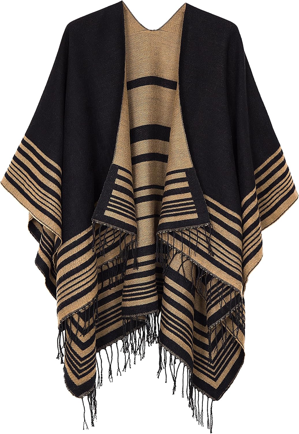 Urban CoCo Women's Printed Tassel Open Front Poncho Cape Wrap