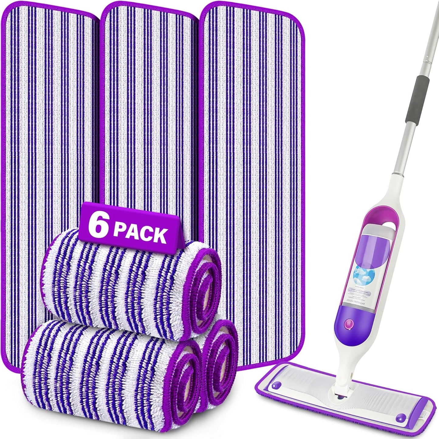 Reusable Microfiber Mop Pads 6-Pack: PowerMop Compatible, Long-lasting Clean