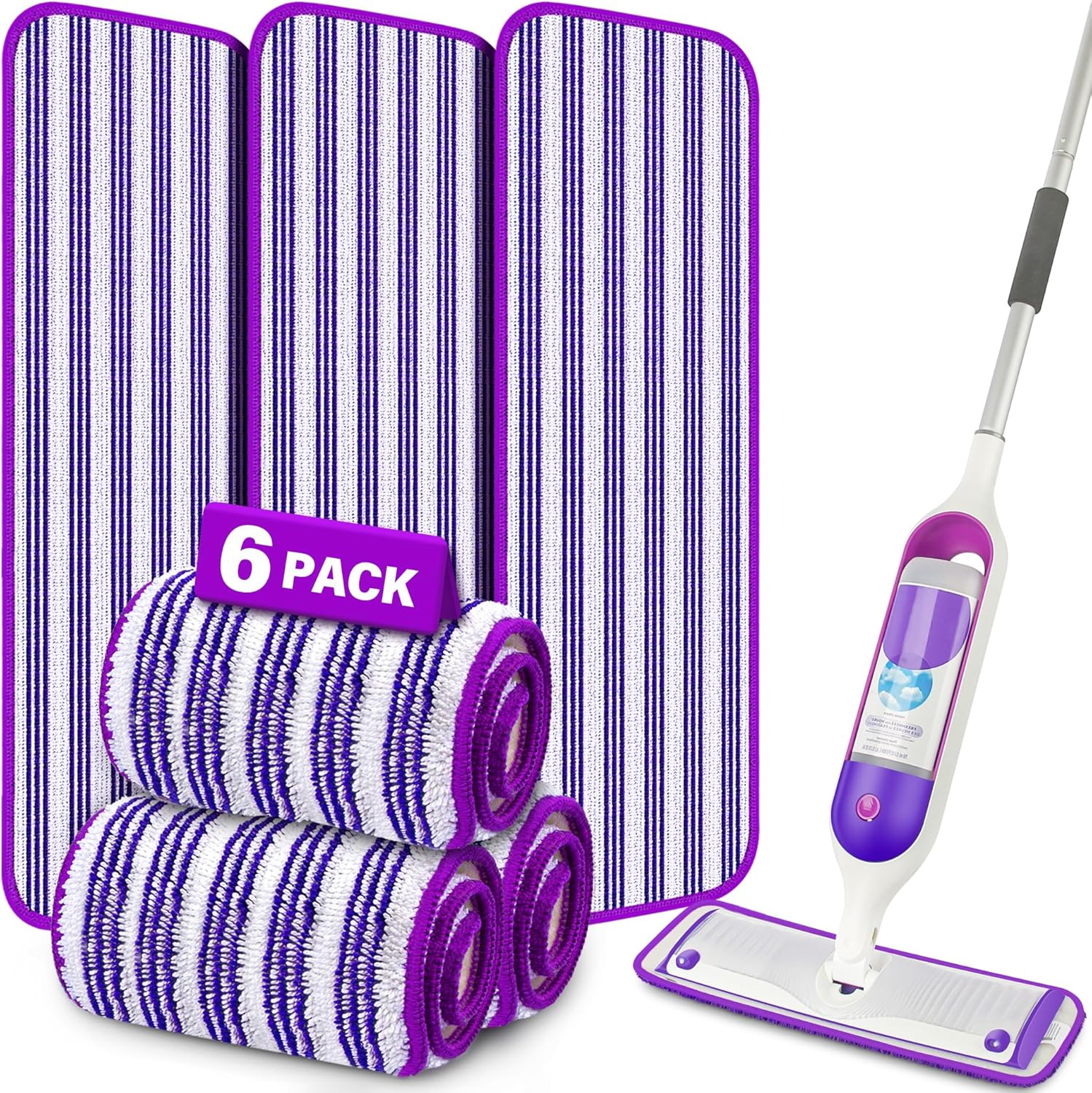 Reusable Microfiber Mop Pads 6-Pack: PowerMop Compatible, Long-lasting Clean
