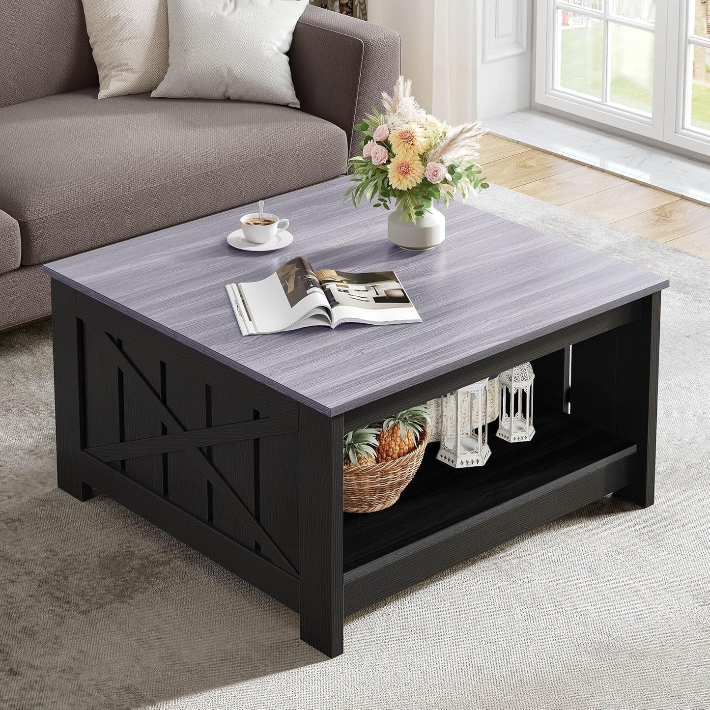 YITAHOME Farmhouse Coffee Table with Storage for Rustic Style