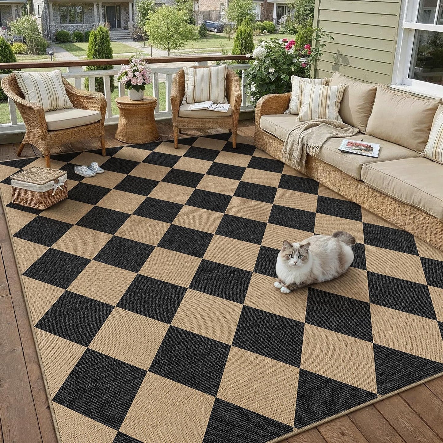 6x9 Checkered Easy Jute Area Rug for Living Room and Patio