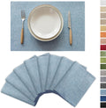 Demetex Placemats Set of 8 Blue Linen Place Mats - Heat Resistant