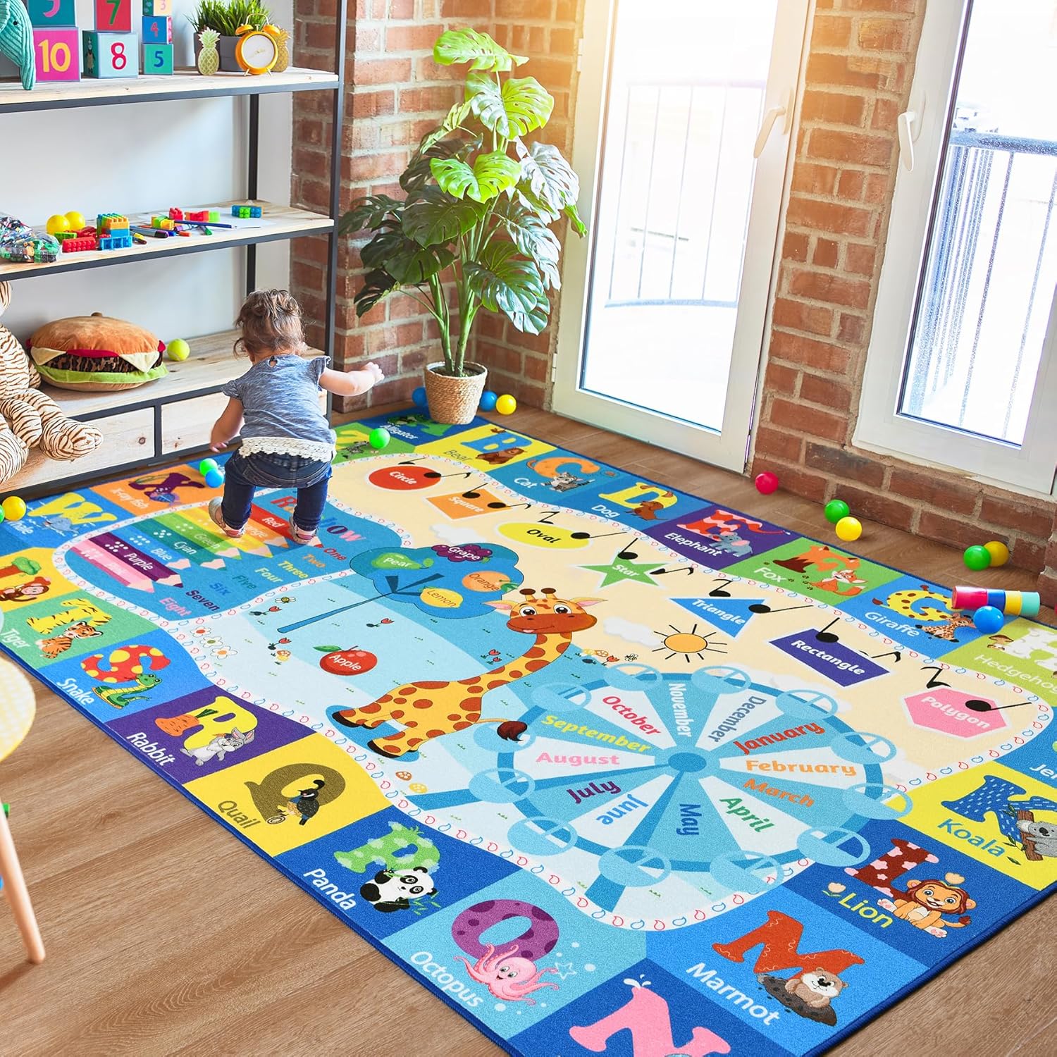 4x6 Playroom Rugs for Kids - Educational Fun Non-Slip Mat