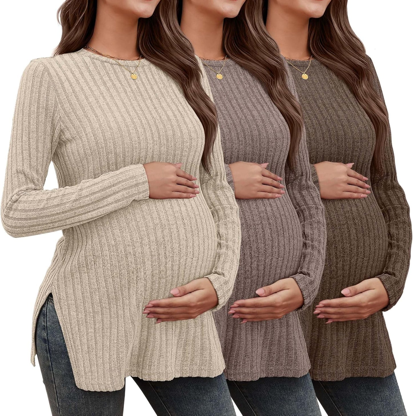 3 Pack Women's Maternity Shirts for Stylish Pregnancy Wear
