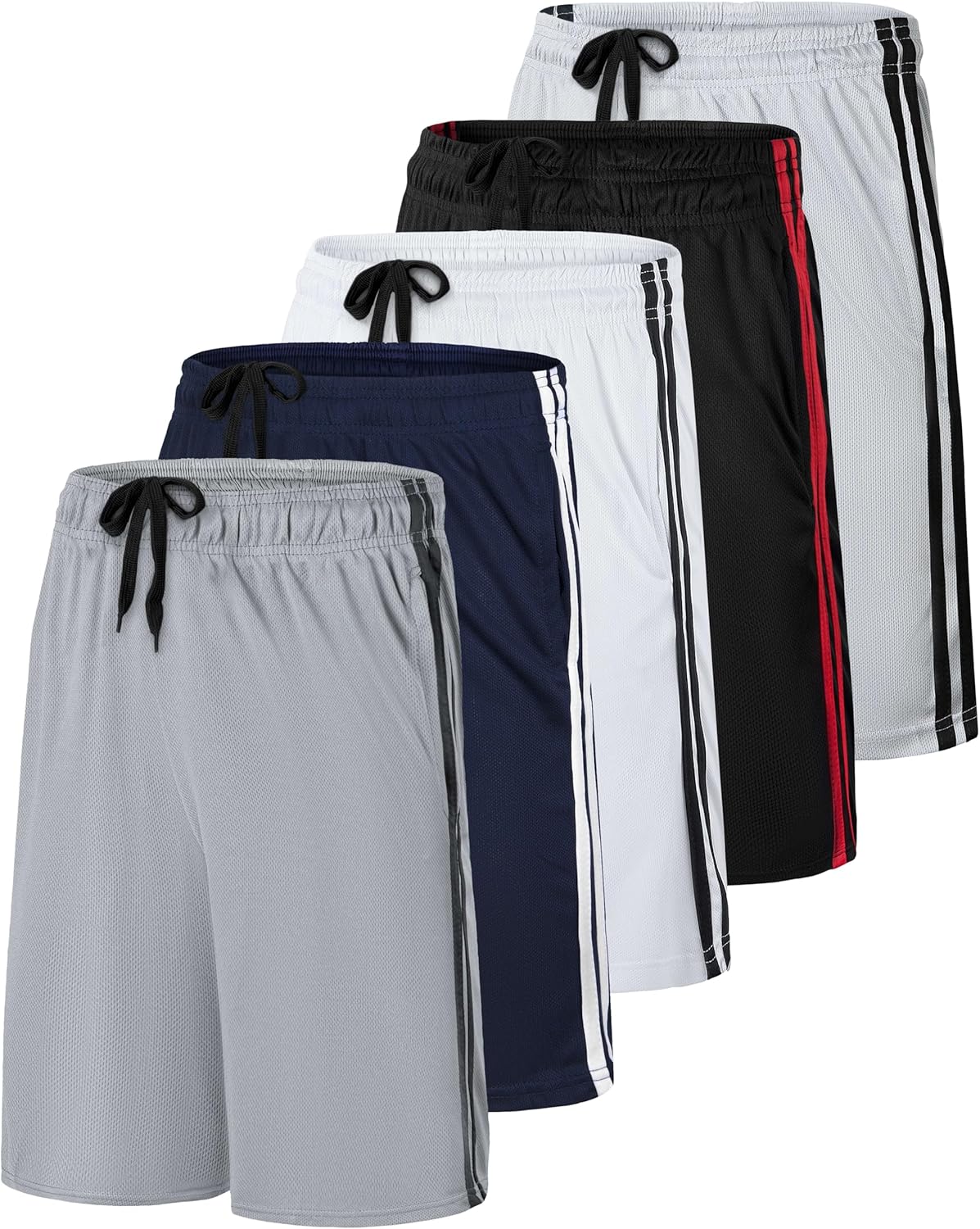 Real Essentials 5 Pack Mens 9in Mesh Shorts for Active Lifestyles