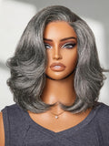 Salt & Pepper Layered Bob Glueless Lace Wig - Natural Gray Style