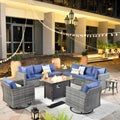 Outdoor Patio Conversation Set with Fire Pit Table - Comfortable Blue