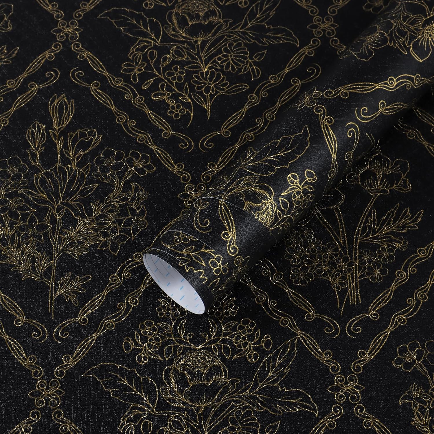 Peel and Stick Wallpaper Vintage Floral Black and Gold Design