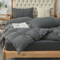 PURE ERA Jersey Knit Duvet Cover Set Queen - Super Soft Striped Cotton