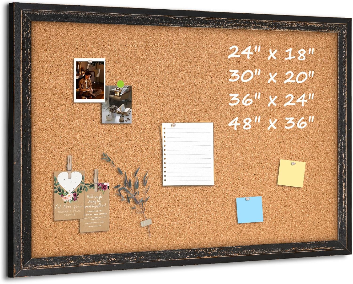 Cork Board Bulletin Board - Rustic Black Frame for Wall Use