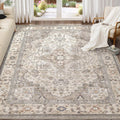 Washable Area Rug 8x10 Neutral Vintage Distressed Floral - Soft, Non