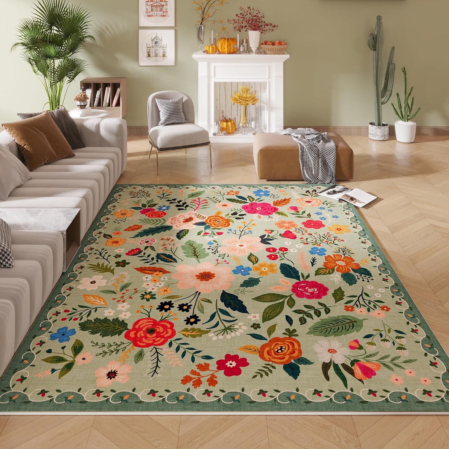 Rugcomf 5x7 Machine Washable Boho Area Rug for Living Room