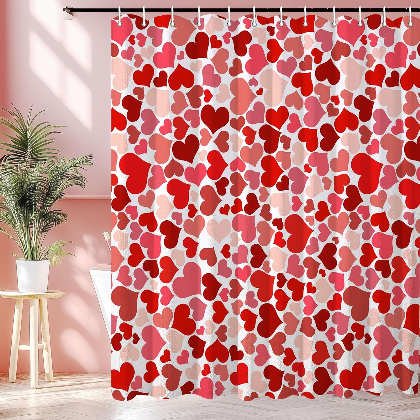 Romantic Watercolor Heart Shower Curtain Set