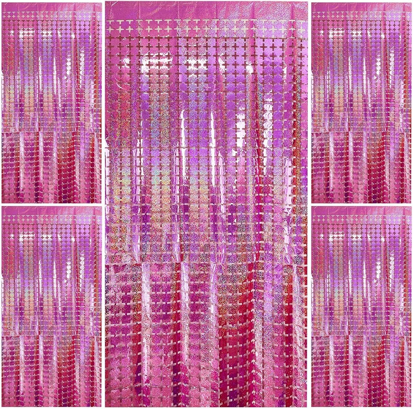 5pcs Glitter Pink Foil Fringe Curtains: Party Photo Booth Backdrop