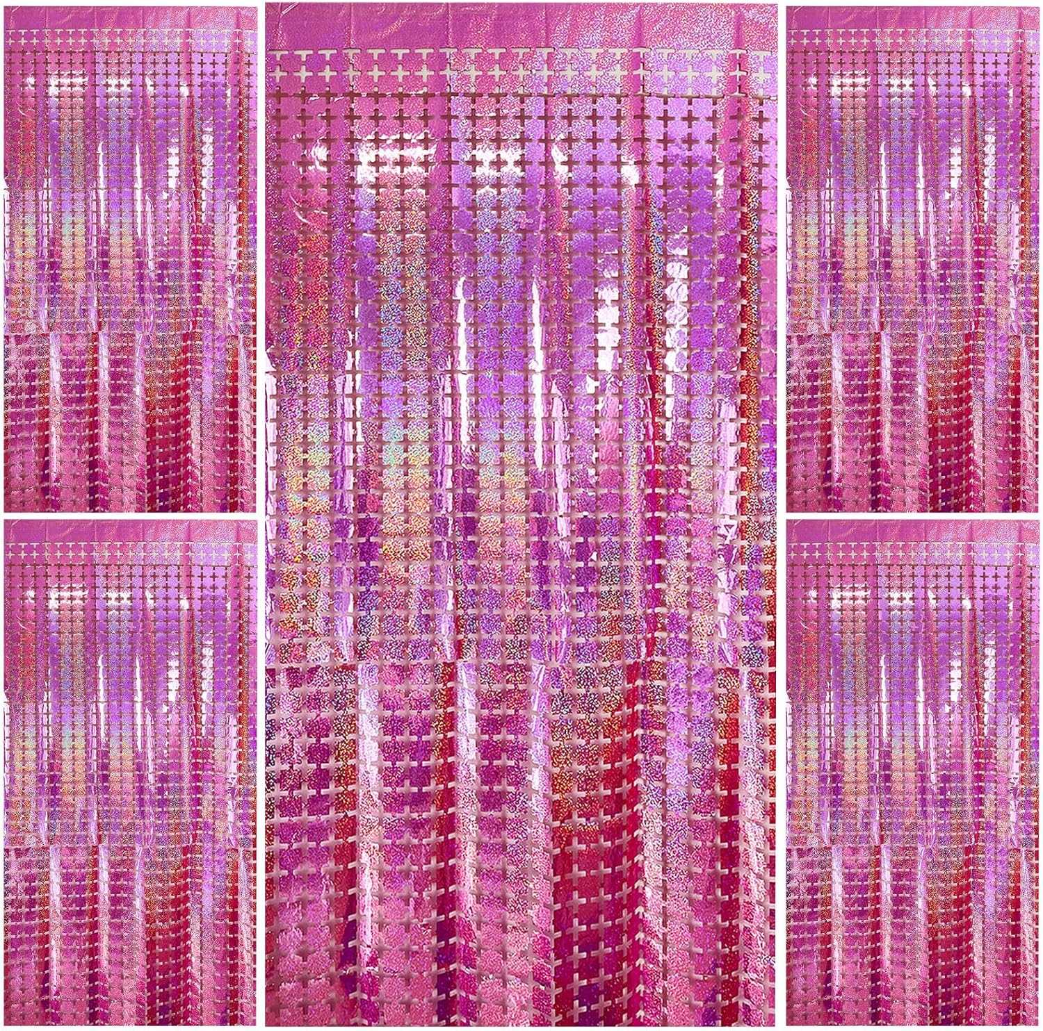 5pcs Glitter Pink Foil Fringe Curtains: Party Photo Booth Backdrop