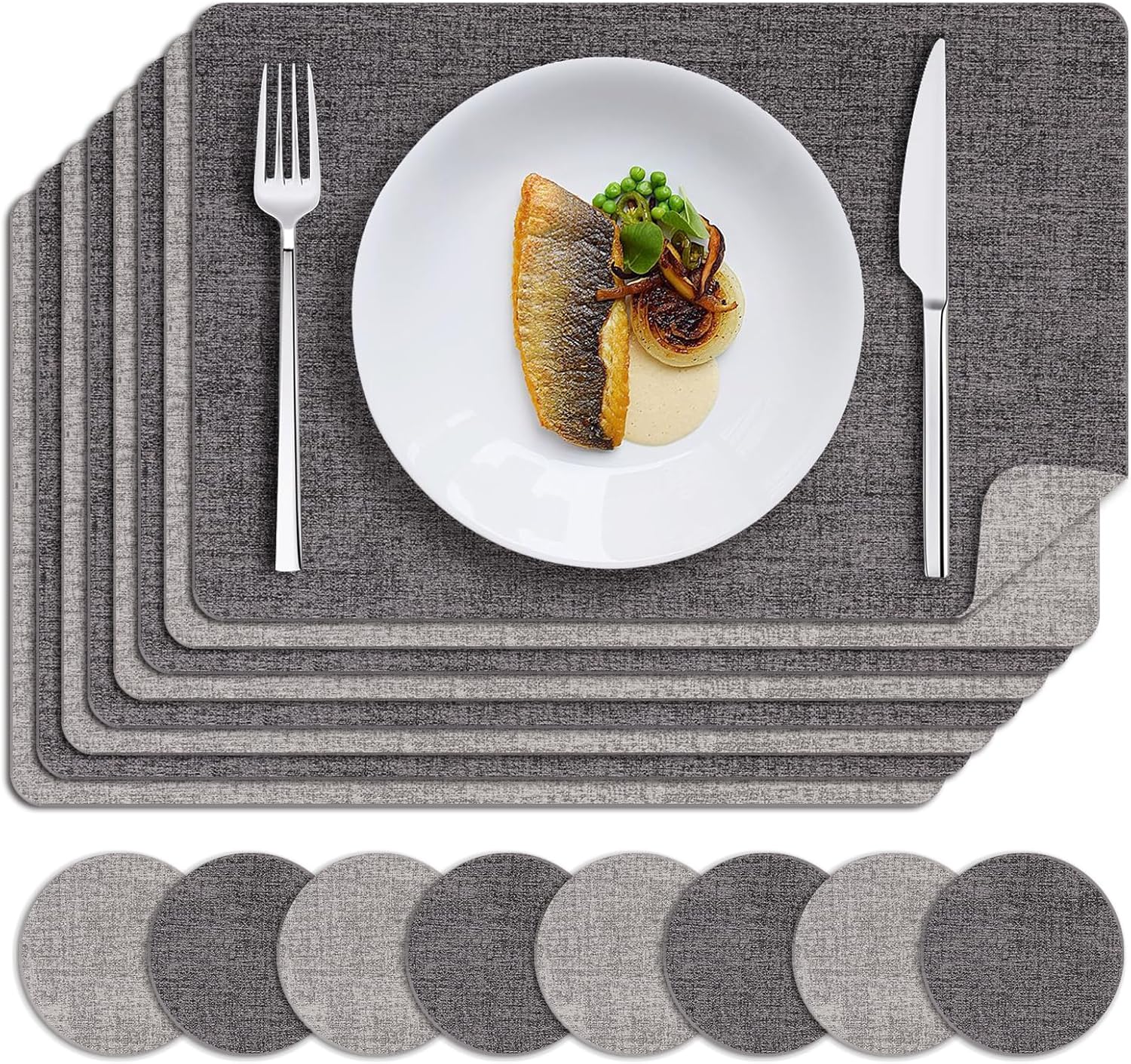 MOSAYT Placemats Set of 8, Heat Resistant Faux Leather Mats