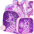 Kids Mermaid Sequin Backpack 4-in-1 Set - Comfortable, BPA Free