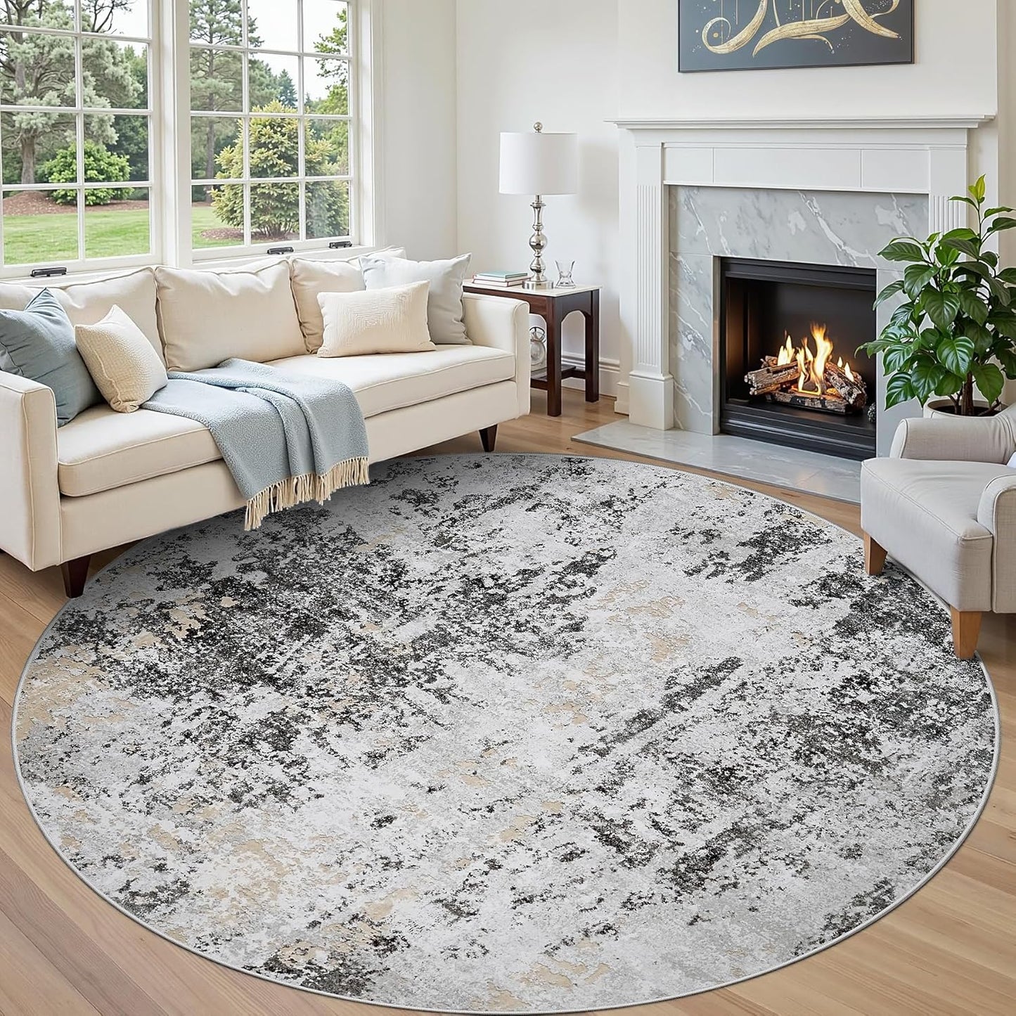 Round Rug 8ft Circle Rug Washable for Living Room and Kitchen