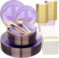 Clear Purple and Gold Plastic Dinnerware Set for Halloween - 175PCS