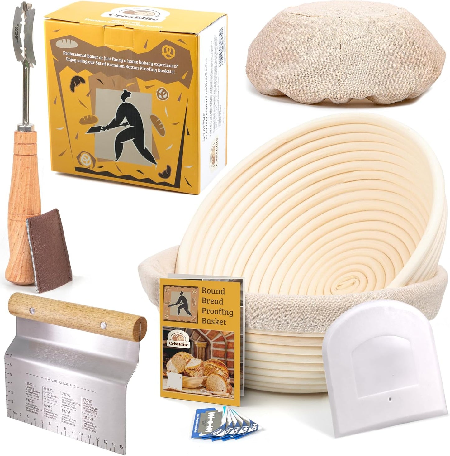 Sourdough Bread Baking Supplies Starter Kit with Banneton Baskets
