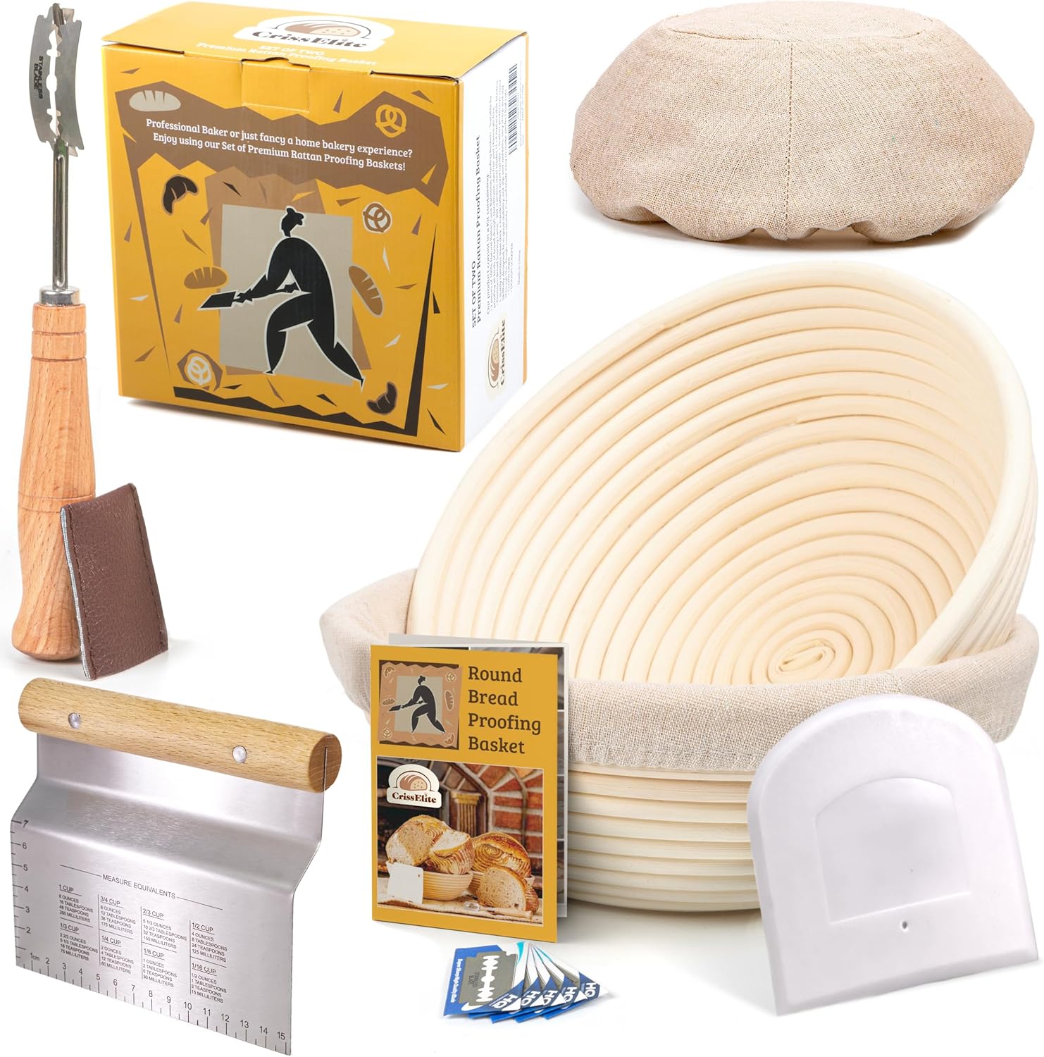 Sourdough Bread Baking Supplies Starter Kit with Banneton Baskets