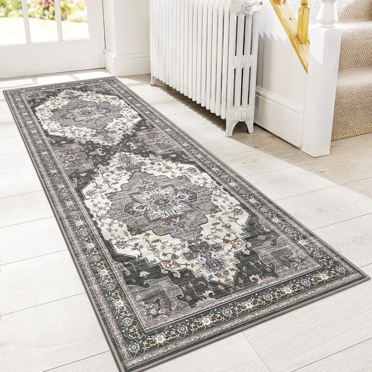 GENIMO 2X10 Hallway Runner Rug - Vintage Floral Non Slip Design
