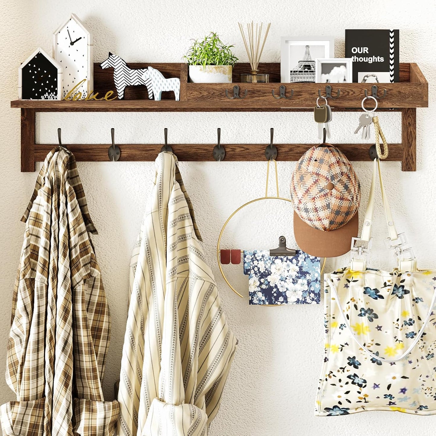 AMBIRD Coat Rack Wall Mount with Shelf and Dual Hooks for Entryway
