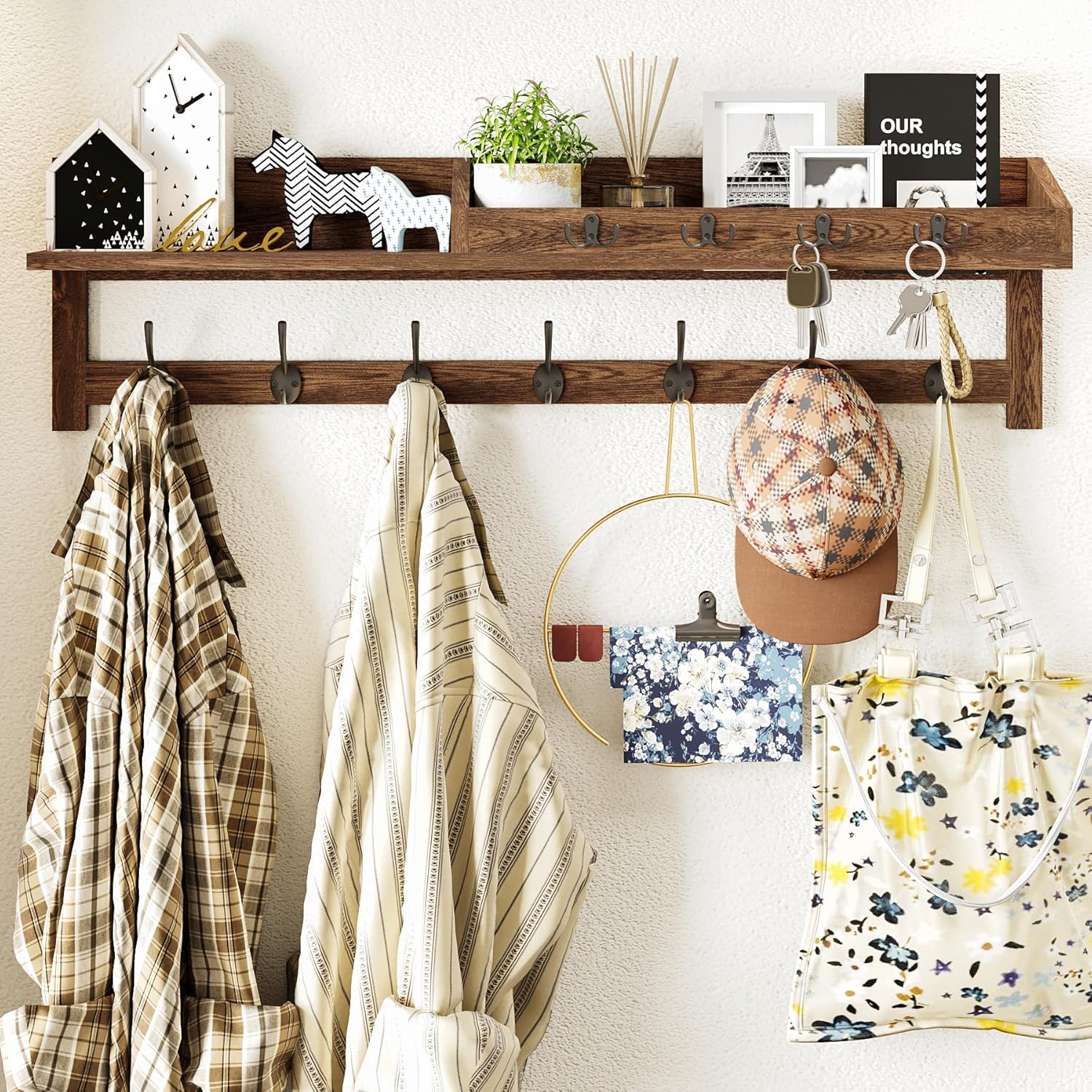 AMBIRD Coat Rack Wall Mount with Shelf and Dual Hooks for Entryway