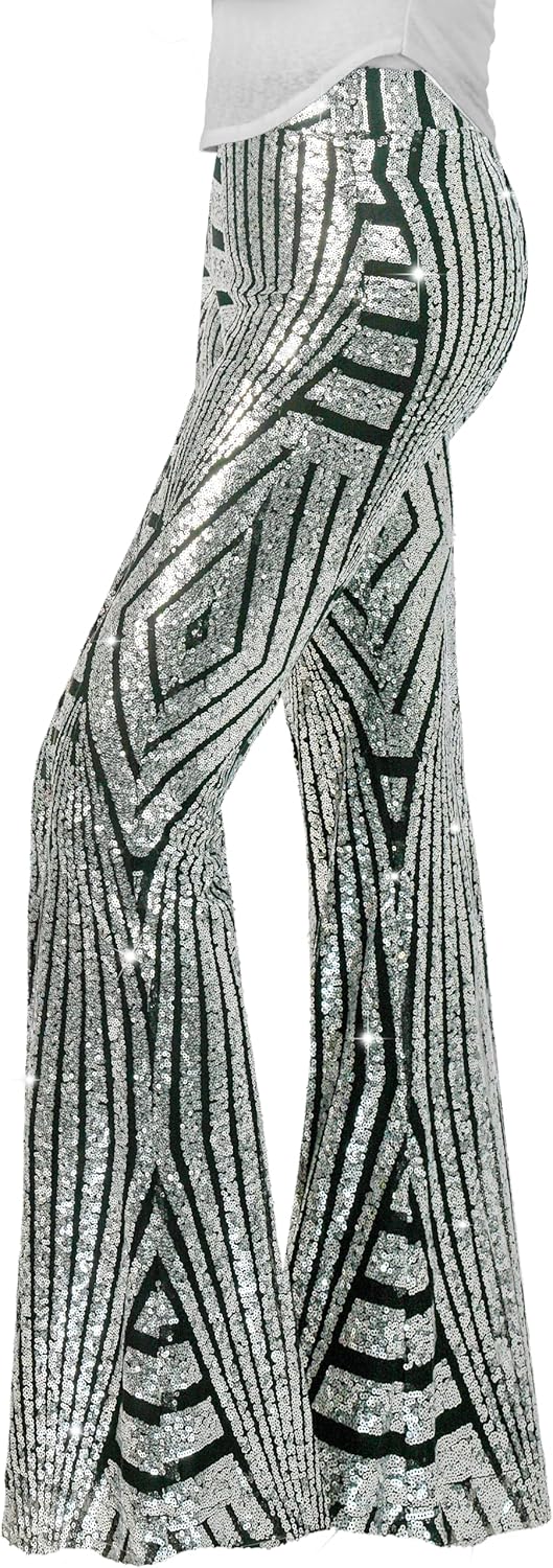Nawgut Sequin Flare Pants for Disco Party and Clubwear