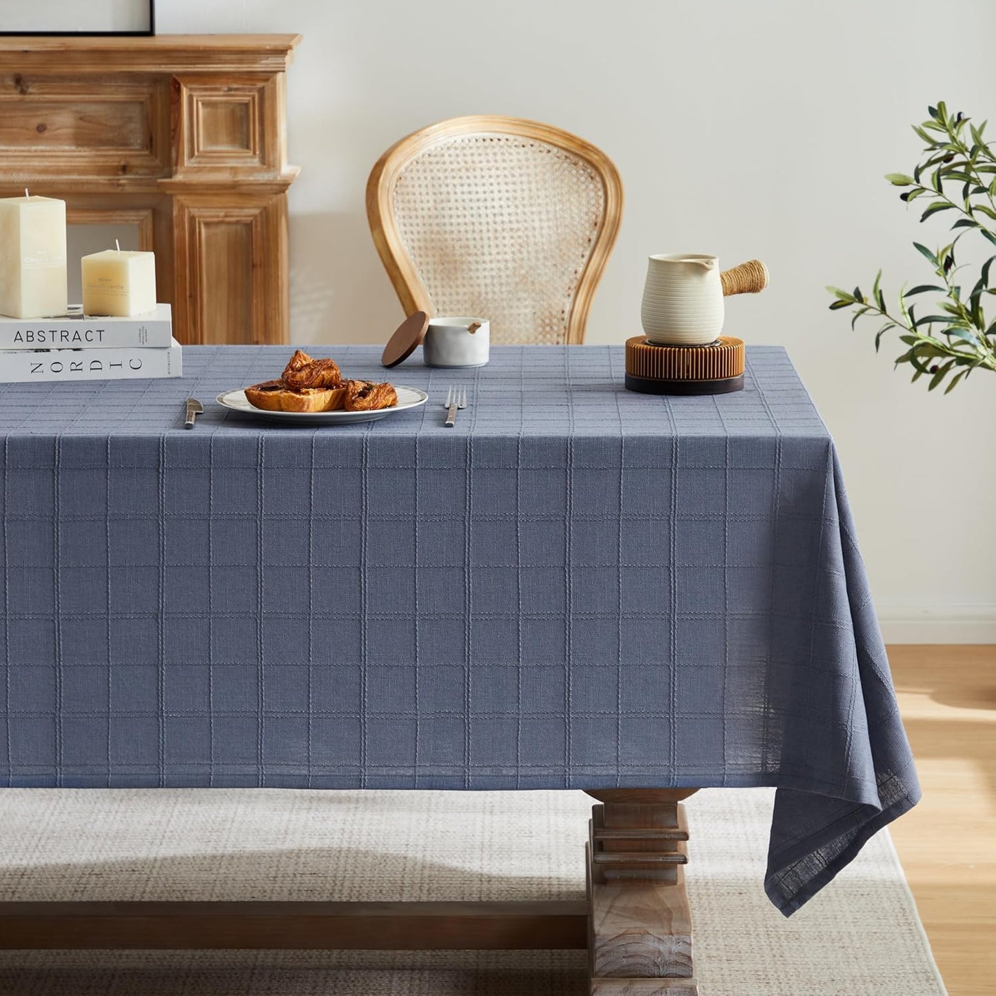 Linen Checked Table Cloth for Elegant Farmhouse Style Decor