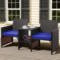 Wicker Patio Conversation Set Convertible Loveseat - Deep Blue